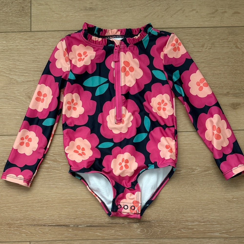 Toddler Girls Floral Rash Guard Swimsuit